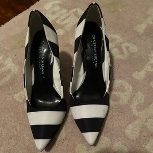 Christian Siriano B&W striped heels